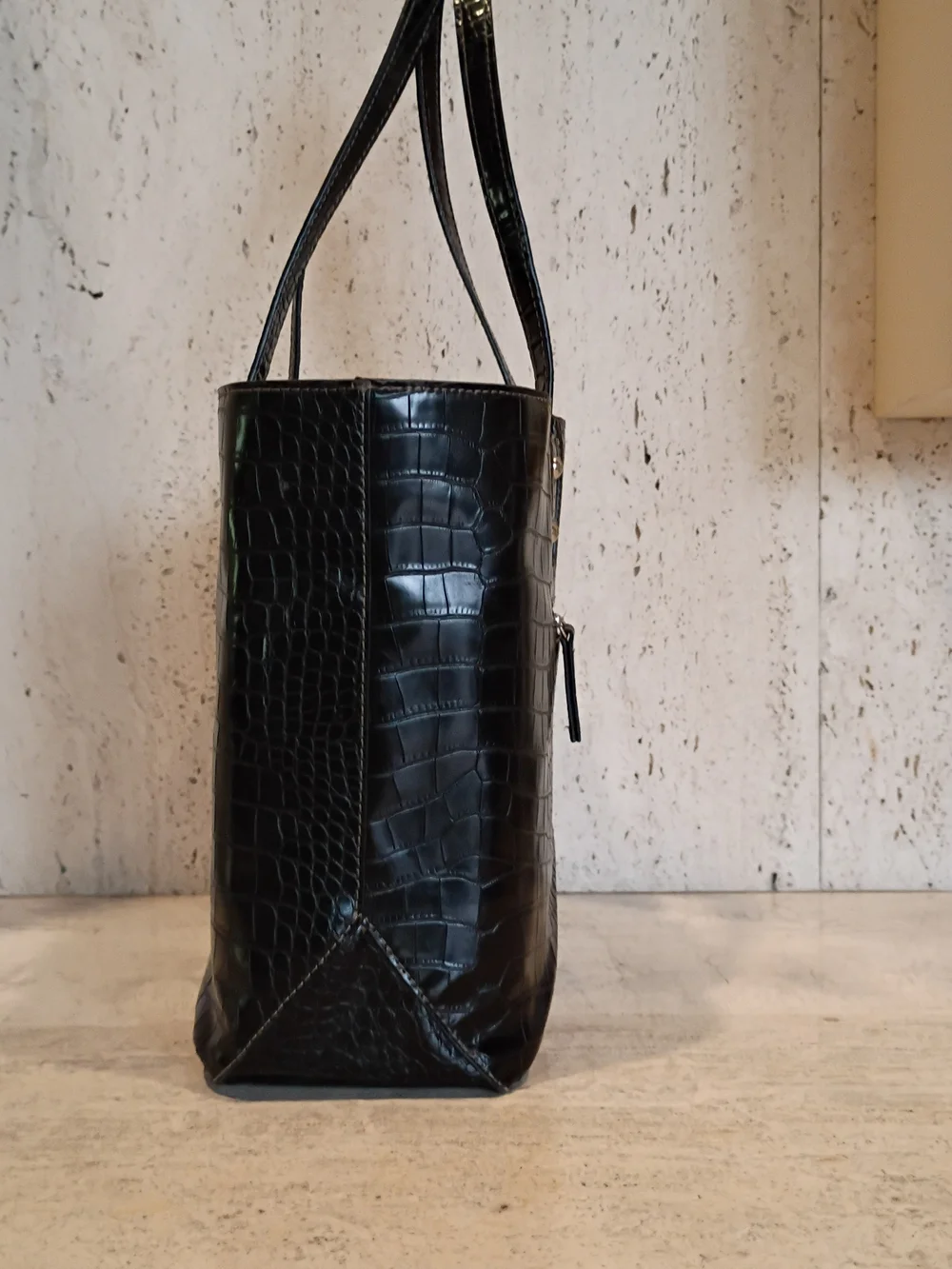 Chaps Black Croc-Embossed Tote with Matching Wristlet